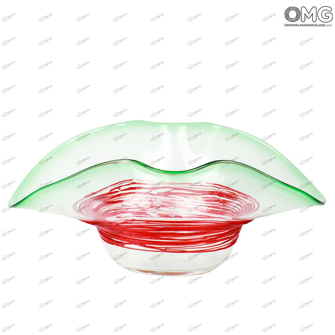 502 ORIGINALMURANOGLASS Декоративная чаша Сомбреро из муранского стекла красно-зеленая - муранское стекло OMG 40 см 