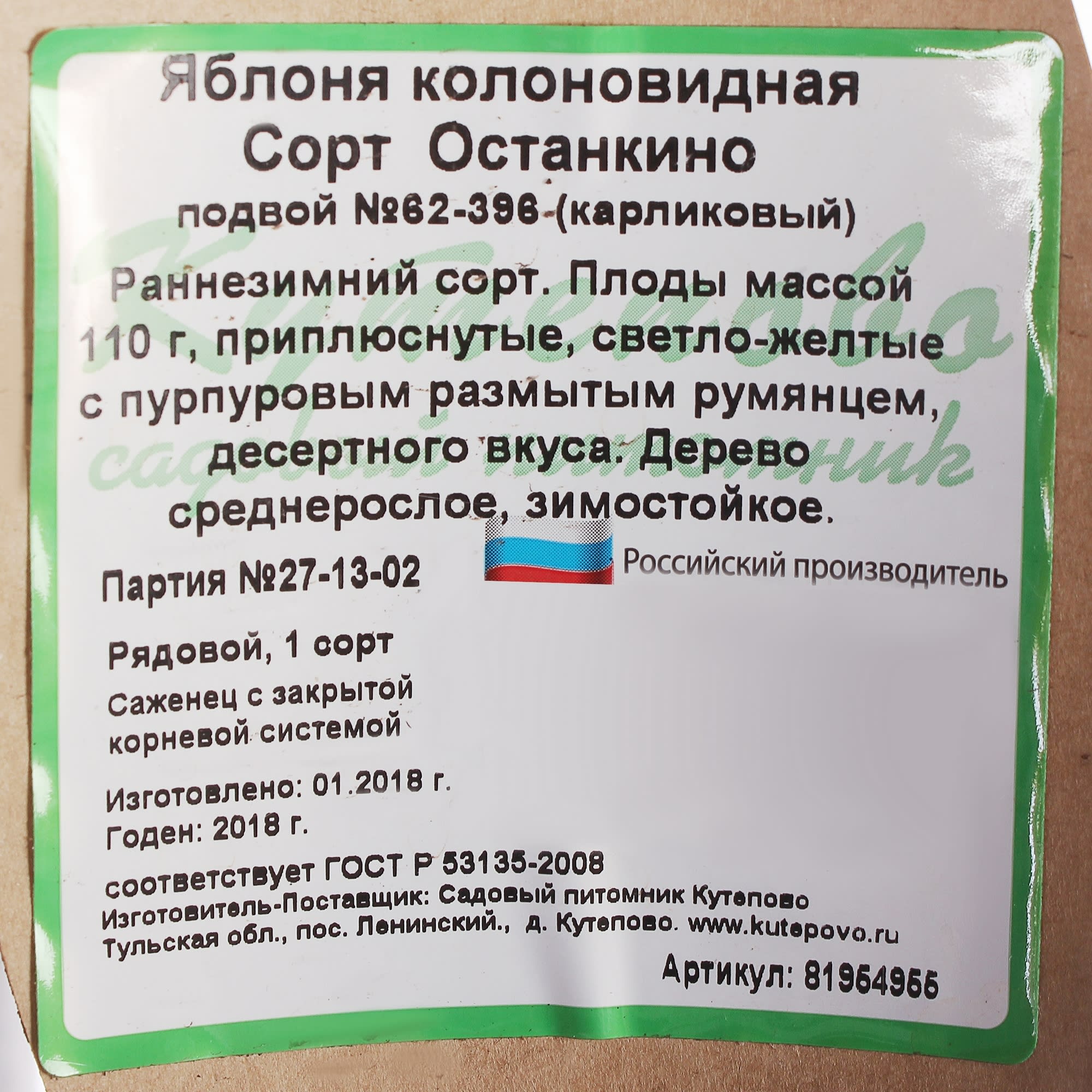 81954954 Яблоня колонновидная С4 «Луч» h100 Santreyd  - Вид №1