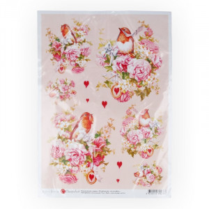 012261 Декупажная карта 21 x 29.7 см "Влюбленные малиновки" Чип-Арт