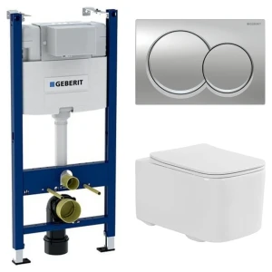 Комплект инсталляции Geberit Alpha с безободковым унитазом Aquatek Квадро клавиша Geberit Alpha хром 89444611 STLM-2117236