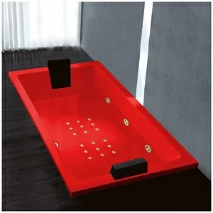 Ванна Gruppo treesse Quadra 181 ATC-V071Q-SX-KZ красная с золотой фурнитурой и гидромассажем и аэромассажем прямоугольная встроенная левая