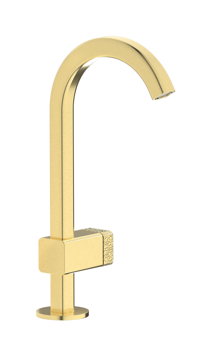 Монорычажный прогрессивный смеситель на раковину в комплекте с донным клапаном. WE ARE IB eo200is_2 Brushed Pale Gold Elio