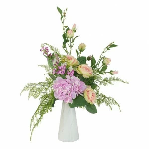 Цветы искусственные в керамической вазе 25 см "Розы и гортензии" DREAM GARDEN  00-3946464 Белый;зеленый;розовый