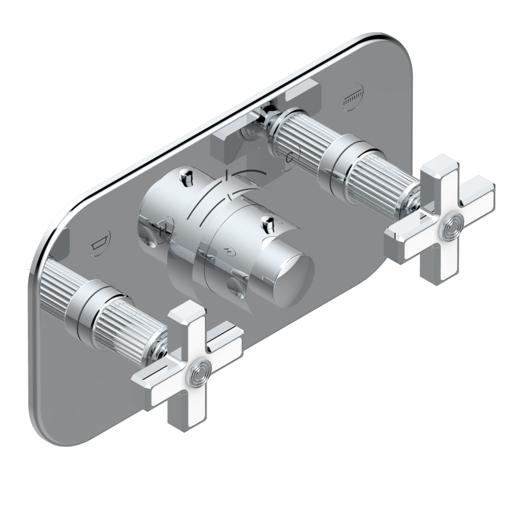 U9R-5401BEH Накладка с ручкой регулировки температуры и двумя маховиками для термостатического смесителя с горизонтальной установкой Thg-paris Grand central с ручками-крестиками с белым ониксом Хром U9R 5401BEH  A02 CAT.A