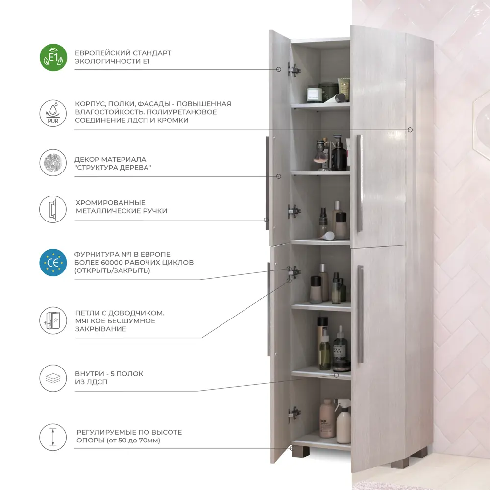 Пенал для ванной Vigo Yuma 189.2x60 см цвет ясень анкор STLM-2086067 - Вид №3