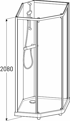 558.932.00.1 Раздвижная дверь IDO Showerama 8-1, душевая кабина IDO Showerama в сборе Classic пятиугольная, белые профили / прозрачное стекло, 800X900 мм  - Вид №2