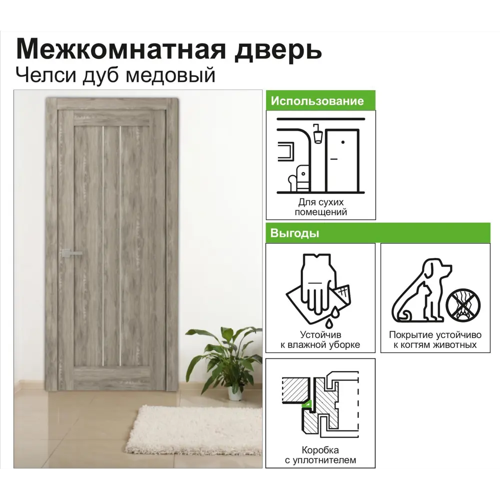 Дверь межкомнатная Челси глухая ламинация цвет дуб медовый 90x200 см 82332423 STLM-2128333 BELWOODDOORS  - Вид №5