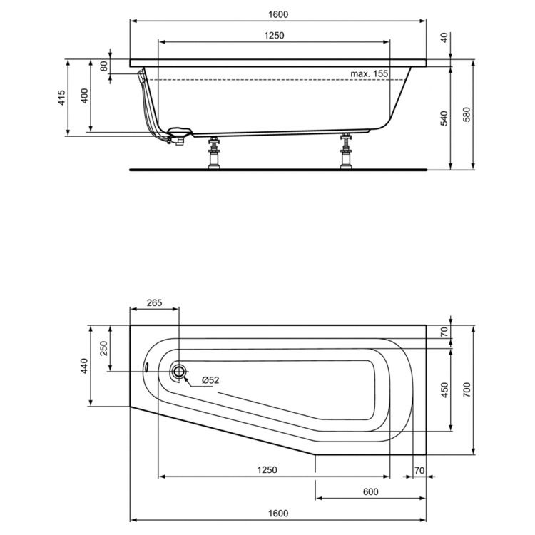 K276101 Асимметричная ванна 160х70 см Ideal Standard HOTLINE - Вид №1