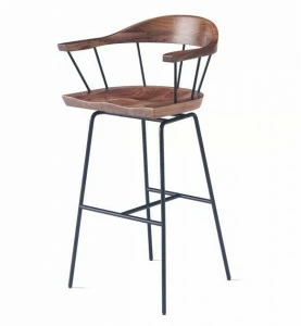 BassamFellows Высокий барный стул из стали и дерева с подлокотниками Spindle Cb-285