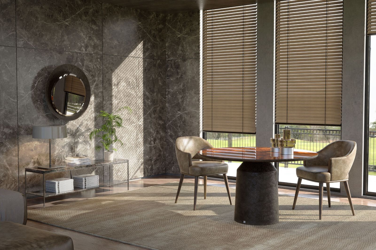 Круглый обеденный стол из стекловолокна и дерева GANSK SIANA ARCH-00017150