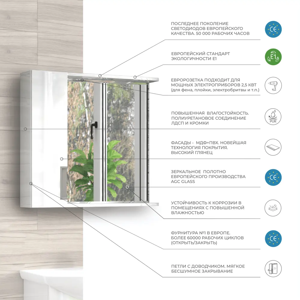 Шкаф для ванной зеркальный подвесной Vigo Венто 52x70 см цвет белый STLM-2055295 - Вид №5