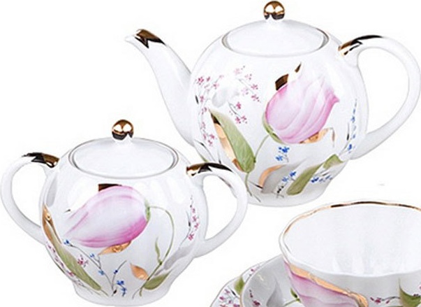 10540218 Императорский фарфоровый завод Сервиз чайный ИФЗ "Розовые Тюльпаны" на 6 персон 20 предметов, ф.Тюльпан Фарфор твердый 