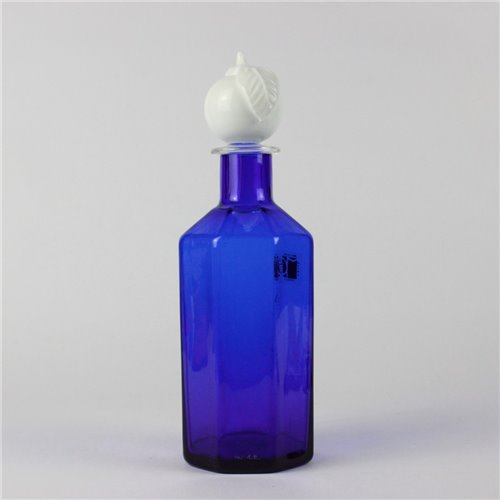 1750 ORIGINALMURANOGLASS Синий сосуд с белой пробкой-яблоком - Carlo Moretti- муранское стекло 9 см  - Вид №1