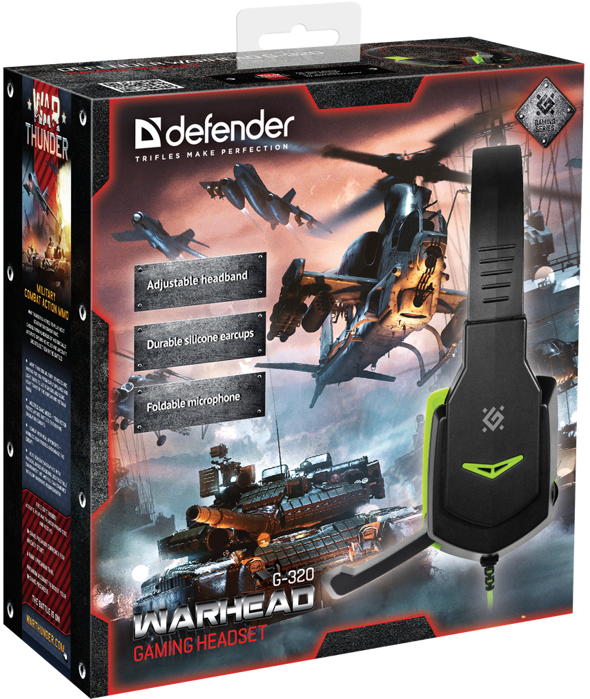 64032 игровая гарнитура warhead g-320 черный+зеленый, кабель 1.8 м Defender Santreyd  - Вид №4