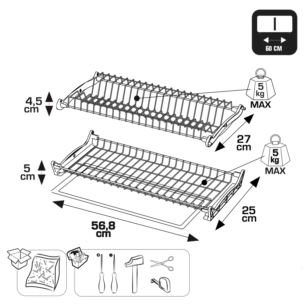 Сушилка для посуды в шкаф Delinia ID 54.4x7x22.4 см двухъярусная металл цвет хром STLM-2050580 - Вид №3