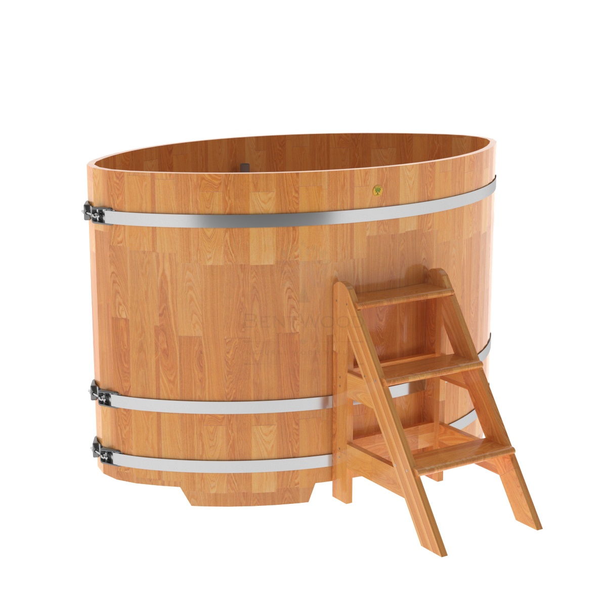 1541 Купель овальная из сращенных ламелей лиственницы 1,08х1,75х1,2 натуральная Alyarus 