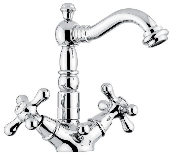 12615BO Смеситель Deco Old 12615 с донным клапаном для раковины, цвет белый-золото EMMEVI Decò old