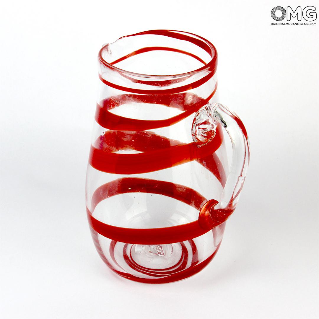2941 ORIGINALMURANOGLASS Полосатый кувшин - красный - Original Murano Glass OMG 18 см  - Вид №1