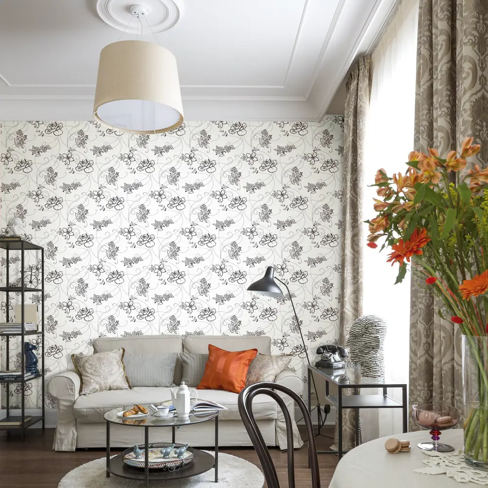 Обои флизелиновые Vlies Line Exclusive Цветы бело-чёрные 1.06 м ЭР4090-60 Erismann STLM-2211611 - Вид №2