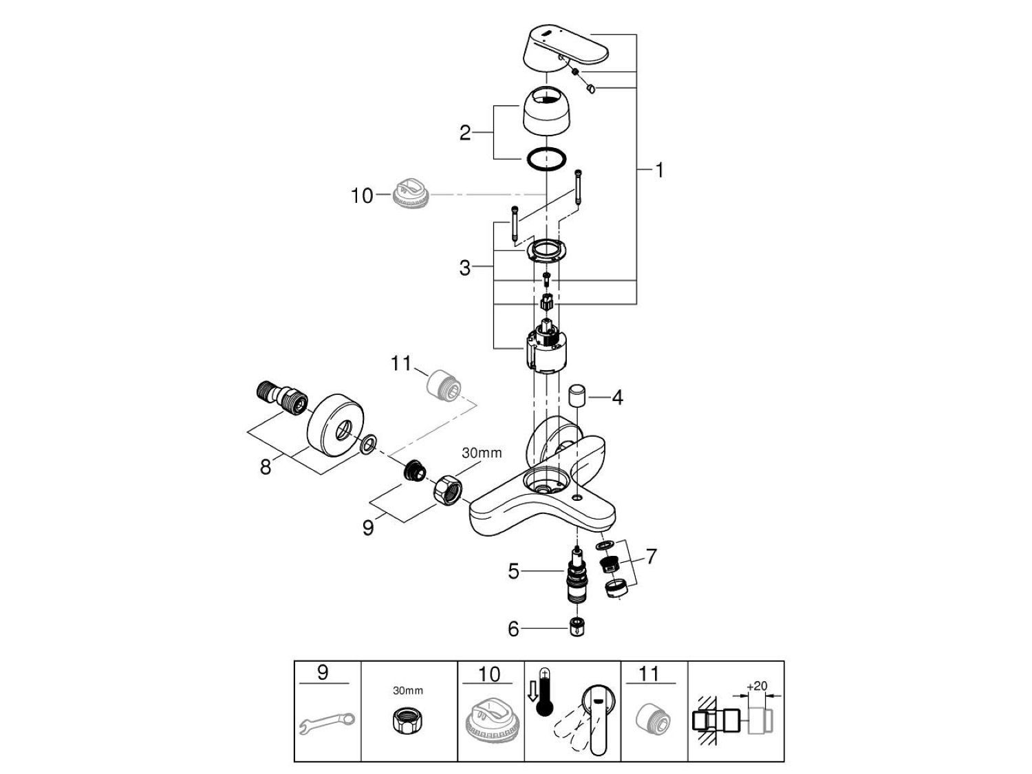 Однорычажный смеситель для ванны/душа с переключателем Grohe Eurosmart Cosmopolitan ARCH-00034845 - Вид №3