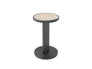 Круглый журнальный столик из дерева и травертина