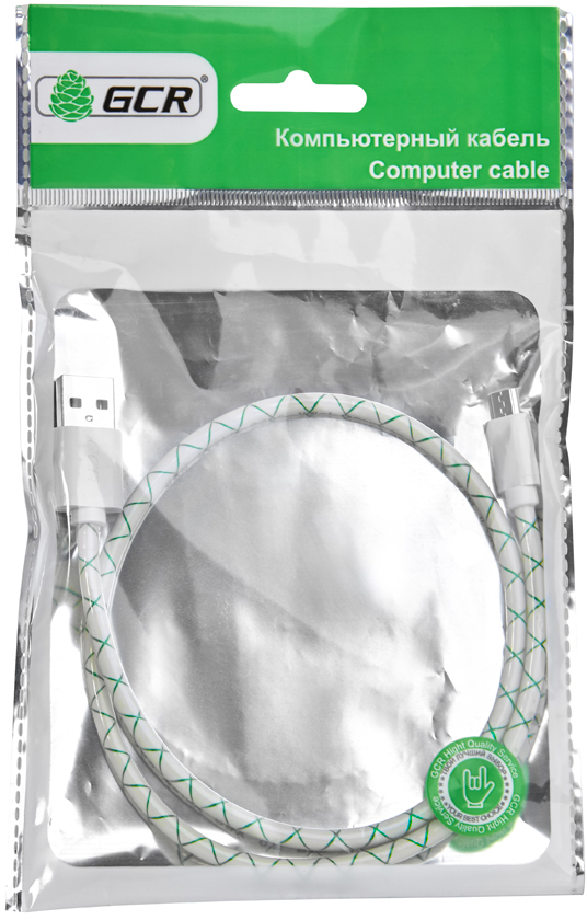 GCR-UA9MCB3-BD-2.0m кабель 2a 2.0m usb 2.0, am/microb 5pin, бело-зеленый, белые коннекторы, 28/24 awg, поддержка функции быстрой зарядки, морозостойкий Greenconnect Santreyd  - Вид №5