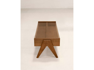 Прямоугольный журнальный столик из дерева и стекла