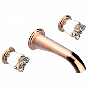 U6E-40GB Внешняя часть смесителя встраиваемого в стену для раковины на три отверстия с изливом ГОЛИАФ Thg-paris Pétale de Cristal, прозрачный хрусталь с золотой каймой Розовое золото