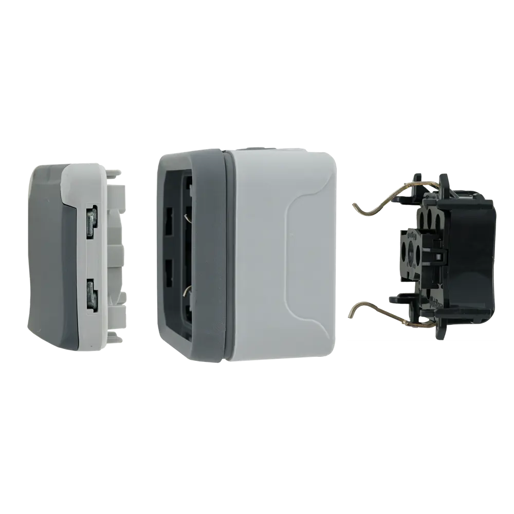 Розетка накладная Plexo с заземлением IP55 - IK07 16А в сборе, серая legrand STLM-2067464 - Вид №4