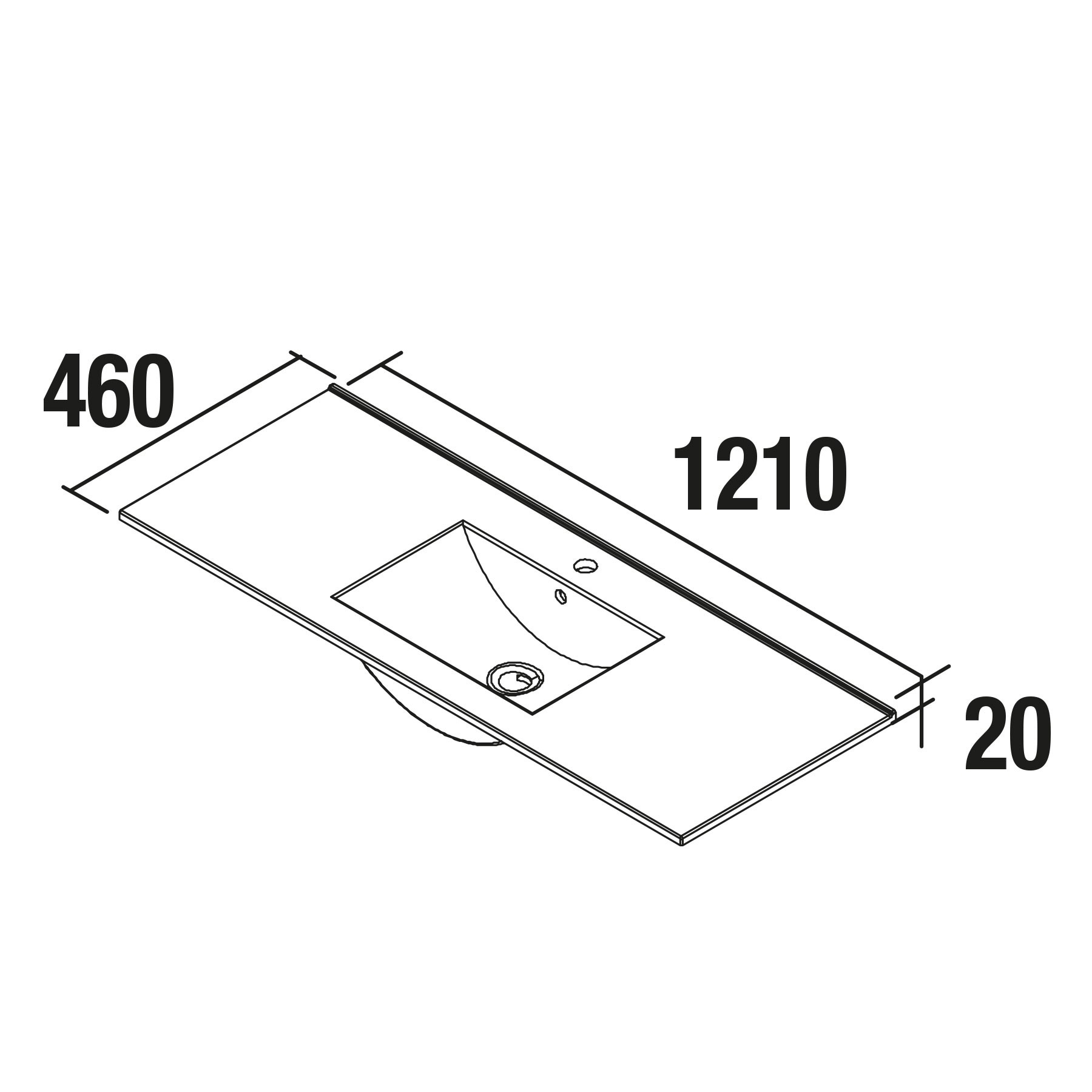 23701 SALGAR Раковина IBERIA 1200 1 раковина БЕЛЫЙ ФАРФОР 1200 x 20 x 460 мм  - Вид №1