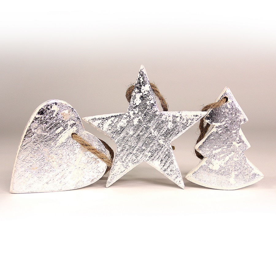 en_ny0012 Украшения подвесные silver stars/trees/hearts, деревянные, в подарочной коробке, 24 шт. EnjoyMe  - Вид №5