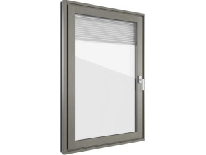 Алюминиевое и деревянное окно со встроенной жалюзи