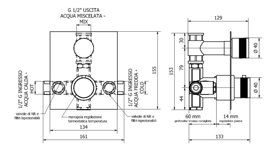 Термостатический смеситель для душа с 2 отверстиями Thermomat Thermo-mix ARCH-00014443 - Вид №2