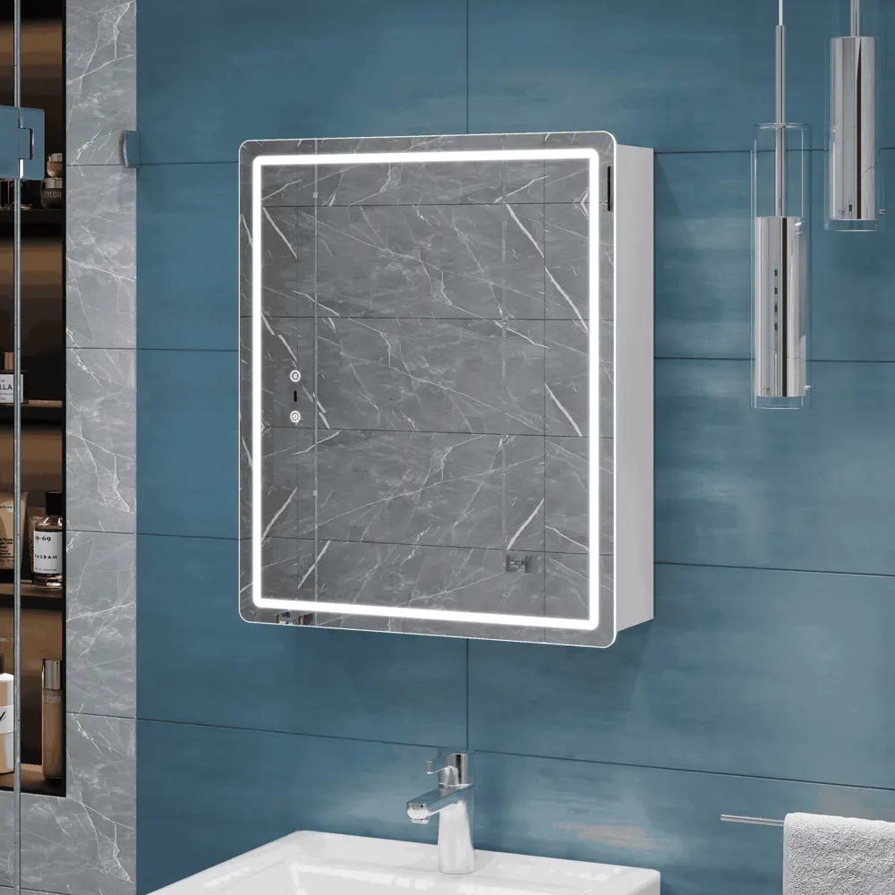Шкаф для ванной комнаты с зеркалом Vigo Bloss 49.7x60x17 см с подсветкой STLM-2171016 - Вид №11