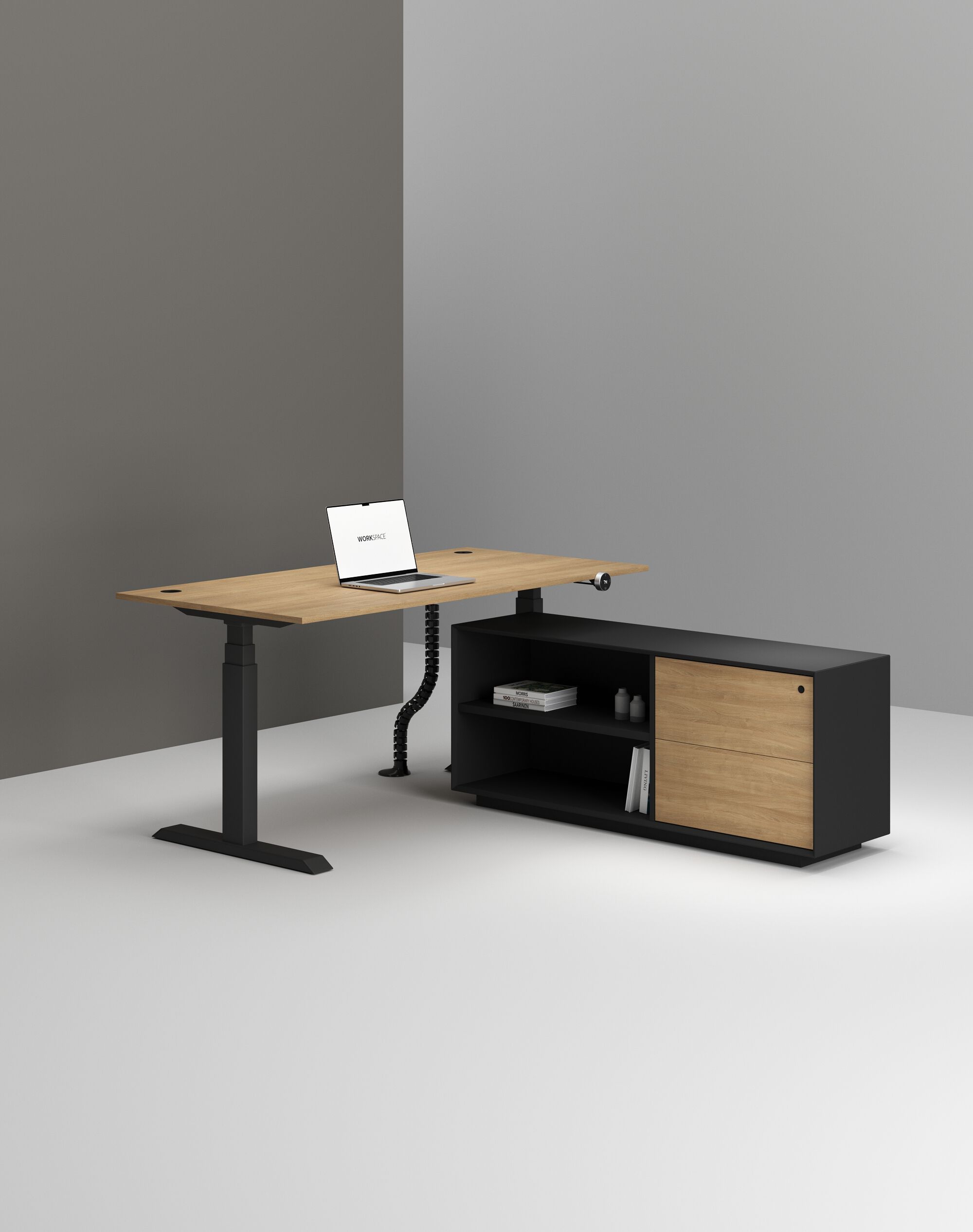 Деревянный регулируемый по высоте угловой стол со встроенной полкой WORKSPACE MAX PRO DUAL MOTOR ARCH-00146702 - Вид №3