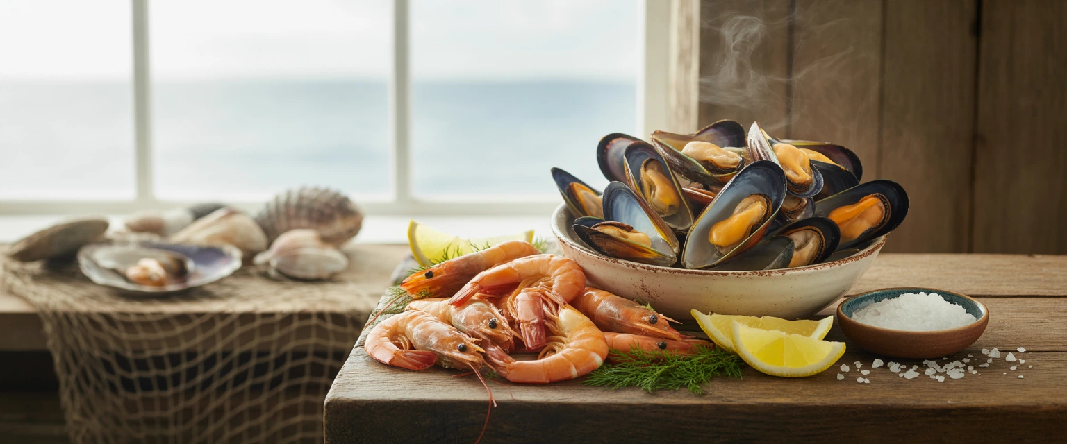 Морепродукты (креветки, мидии) - Баннер категории