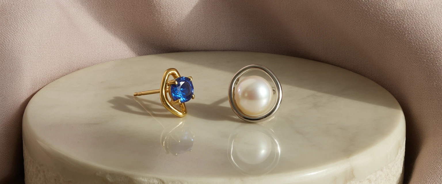 Серьги пусеты (с камнями, жемчугом) - Баннер категории